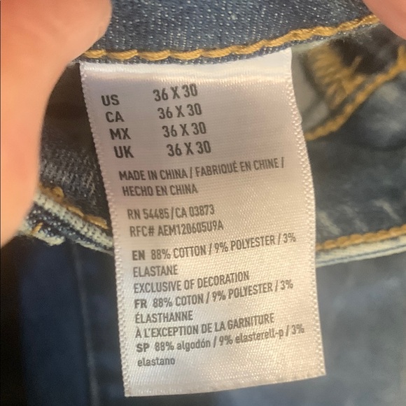 American Eagle Outfitters Blue Straight Jeans Distressed extreme flex 36x30 - Picture 7 of 9